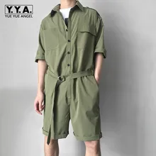 Новое поступление года человек короткий рукав комбинезоны для женщин Винтаж однобортный карман мужской костюмы для подвижных игр свободного кроя Fit