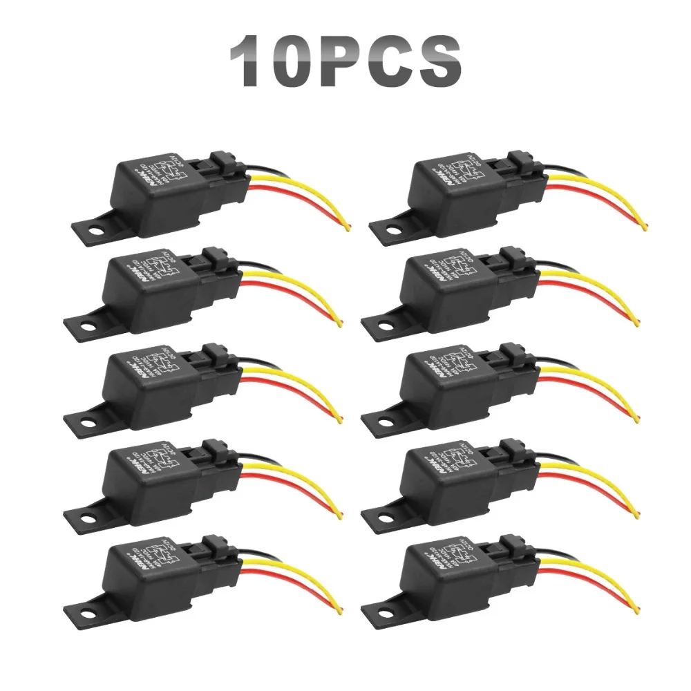 JGAUT 12V 24V 10 Pieces Ceramic Relay 4-PIN 5-PIN Relay With Wiring For Auto Car Wire Wiring kit Controller 12V 24V