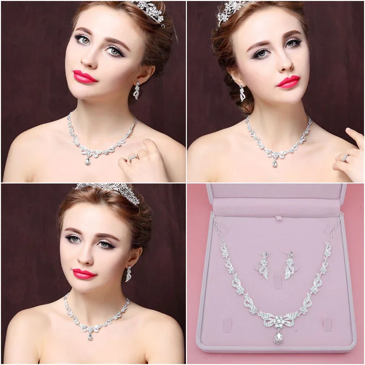 Luxo Cristal Conjuntos de Jóias de Casamento para Noivas Gargantilha Colar + Coroa Tiara + Brinco Conjuntos de Jóias para Bridals Acessórios Para o Cabelo (7)