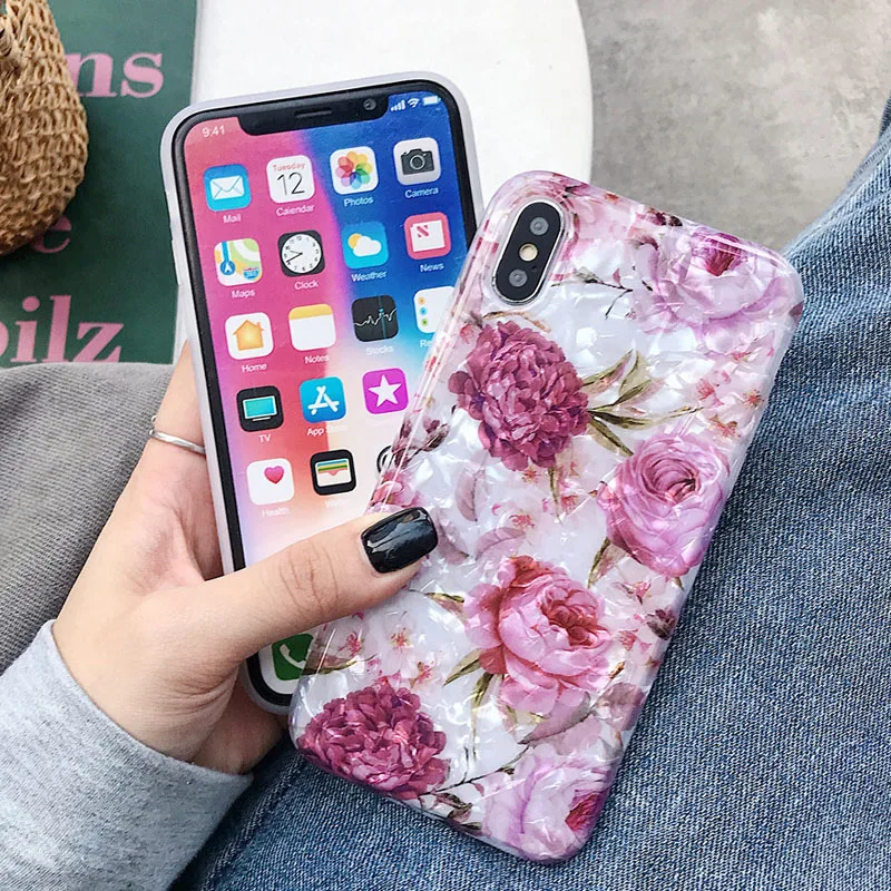 USLION Bling Dream Shell силиконовый чехол для телефона для iPhone X XR XS Max блестящие чехлы с цветочным принтом для iPhone 6 6S 8 7 Plus Мягкий чехол из ТПУ