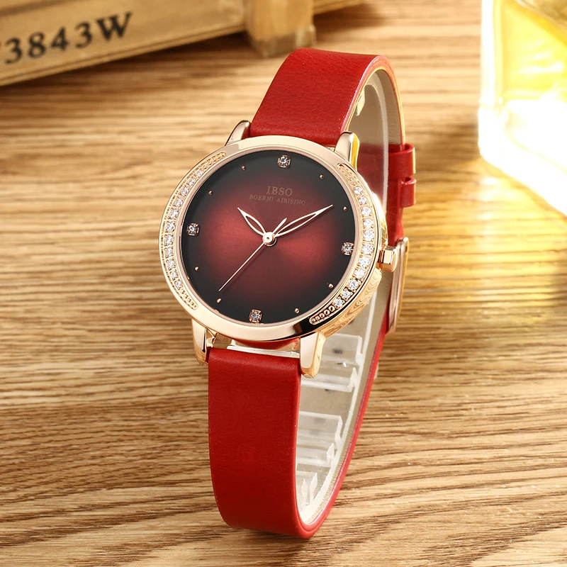 IBSO Brand Women Watches 2018 Genuine Leather Strap And Stainless Steel Strap Quartz Watch Women Crystal Diamond Montre Femme ibso brand fashion ultra thin quartz watch women stainless steel mesh and leather strap women watches 2018 fashion montre femme