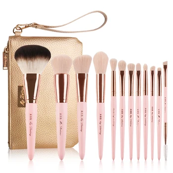 

Professional 12pcs set Pink Makeup Brushes With Golden Leather Pouch High Quality Makeup Tools Eye Make up Brush