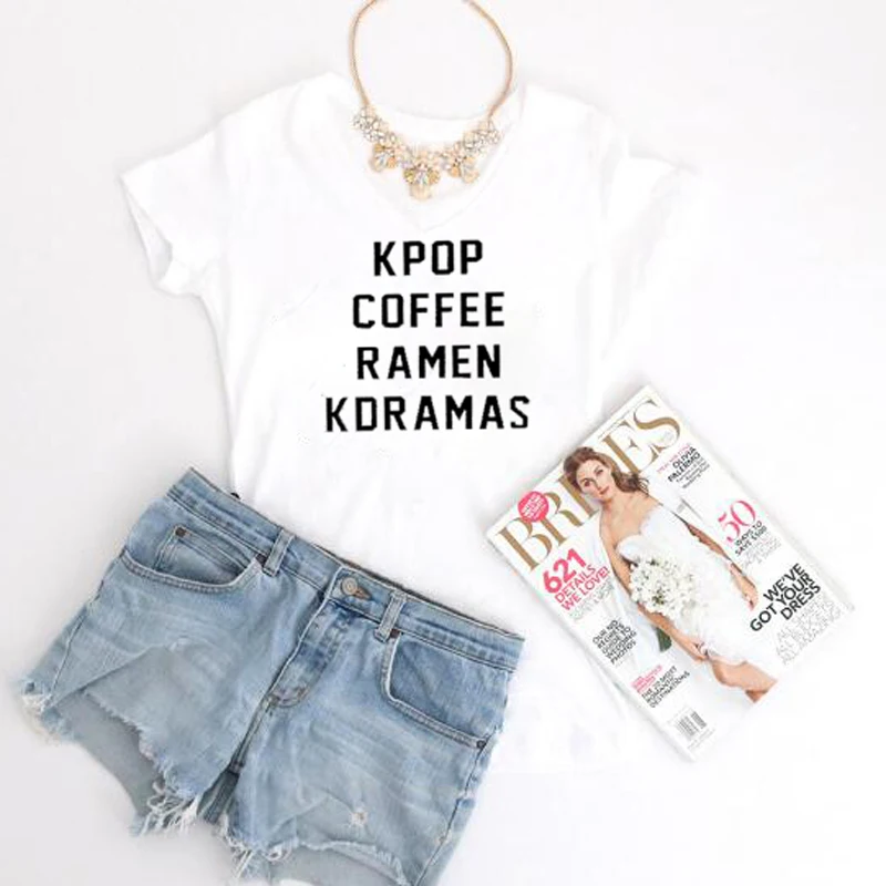 Fashion Unisex Kpop Coffee Ramen Kdramas T Shirt Korea Style Streetwear