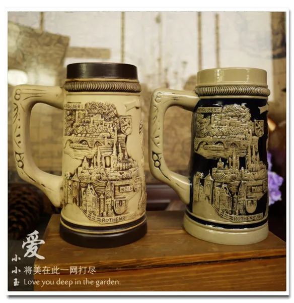 

Vintage Ceramic German Beer Mug German Architecture Frankfurt Hand Painted Mugs Embossed Pattern Bar Decoration 15*18cm 2 Color