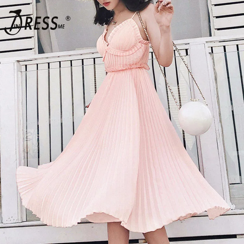 

INDRESSME Women Spaghetti Strap V-Neck Dress Sexy Summer Casual Dresses Strapless Solid Color Bohemian Vestidos 2019