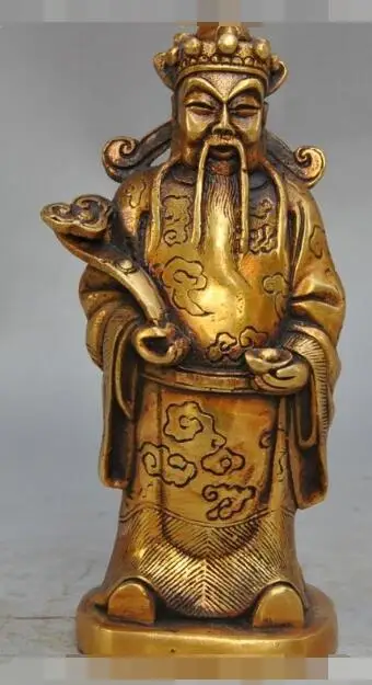 

S00670 6" chinese folk bronze gilt wealth ruyi yuanbao ingot Jambhala Mammon god statue B0403
