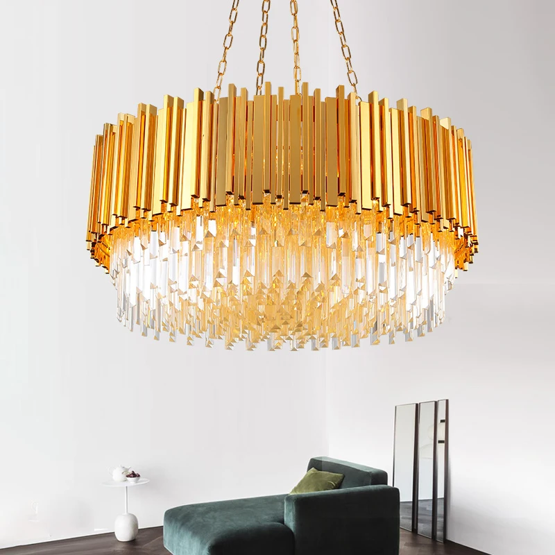 Современная хрустальная лампа люстра освещение для гостиной Роскошная золотая круглая арматура для люстры из нержавеющей стали