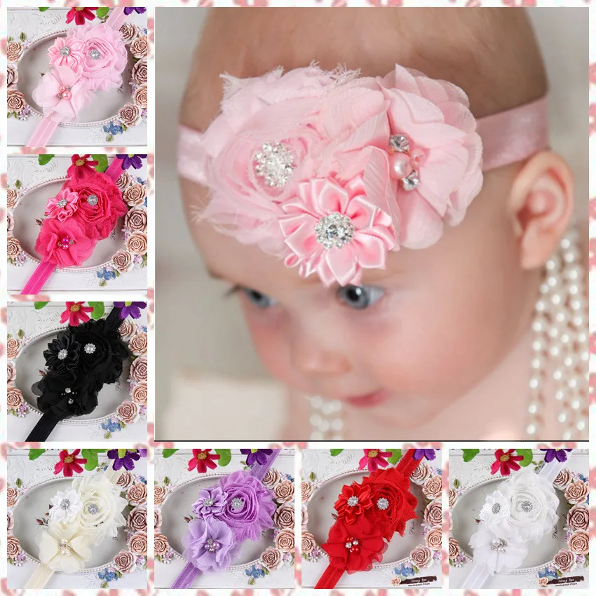 Newborn stain Rose Pearl Lace Flower Hair Accessories Headwear baby