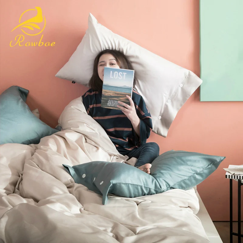 

ROWBOE solid color long-staple cotton color matching comfort bedding set king size bed set duvet cover sheets Button pillowcase