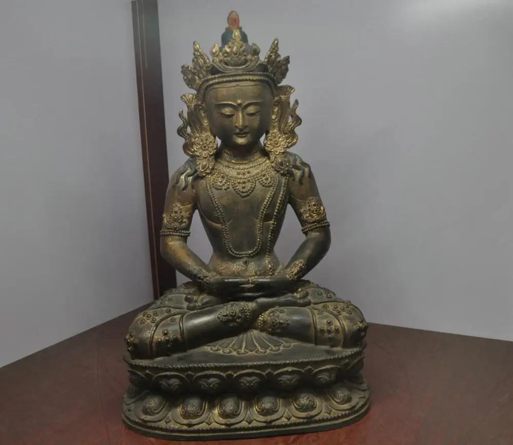 

20" China Tibet Buddhism Amitayus Amitabha Buddha Bronze Copper Statue QQ @@ EW