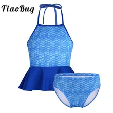 TiaoBug для детей и подростков синий купальник чешуя Русалки с баской топы с шорты набор бикини пляжная одежда Tankini ванный комплект