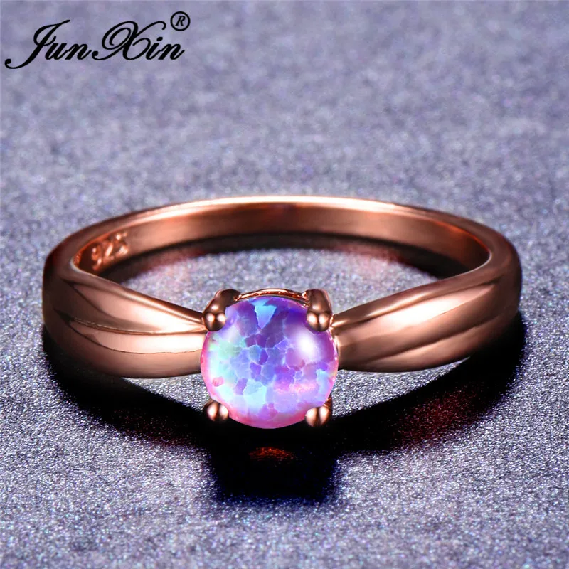 T-Ring New Romantic Female Pink Fire Opal Rose Gold Filled for Women Engagement Wedding Rings
