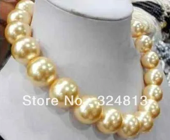 

hot!Big 20mm Round golden southsea shell pearl necklace #927