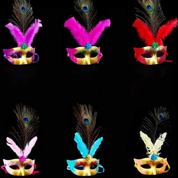 

New Colorful Painting Peacock Feather Mask Women Girls Masquerade Ball Masks Halloween Party Dress Decoration