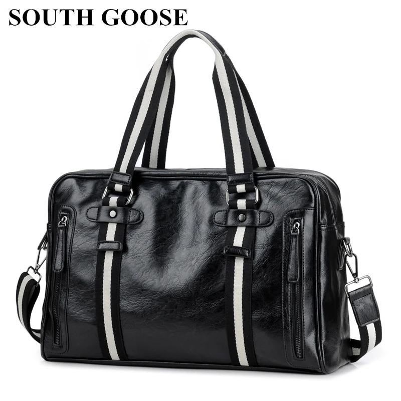 

SOUTH GOOSE Fashion Men's Handbag High Quality PU Leather Casual Tote Bag Unisex Large Capacity Travel Duffle Bags Shoulder Bag