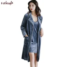 Fdfklak халаты для женщин с длинным рукавом золото бархат халат женский пижамы сексуальные халаты комплект из двух предметов халаты домашняя одежда