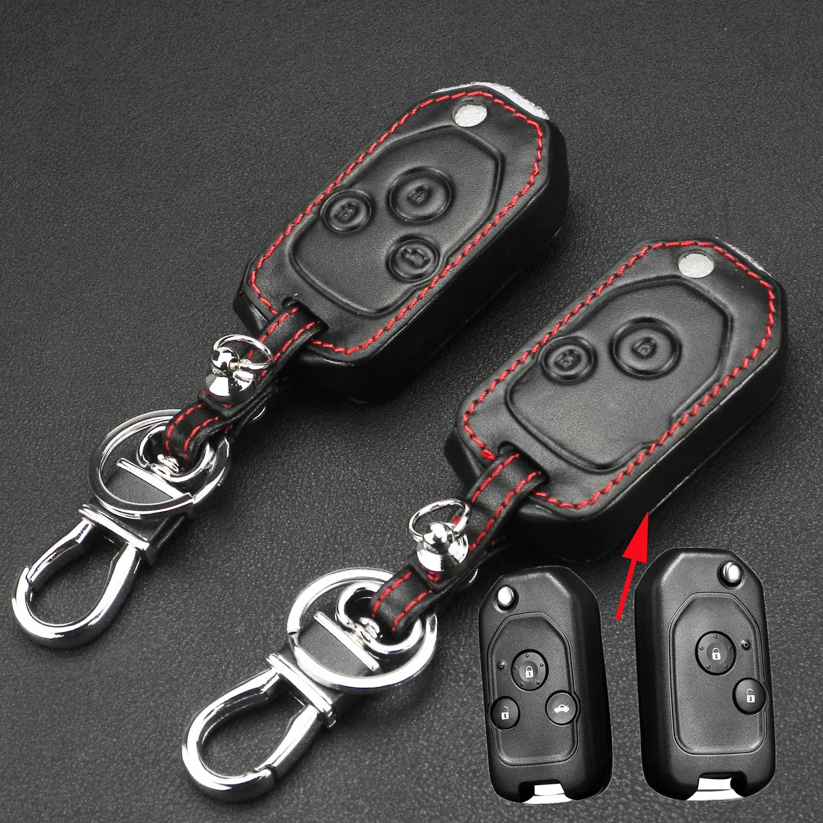 

jingyuqin 2/3 Buttons Floding Flip Leather Car Key Case Cover for Honda Accord fit Odyssey Civic Key Case FOB Protect Holder