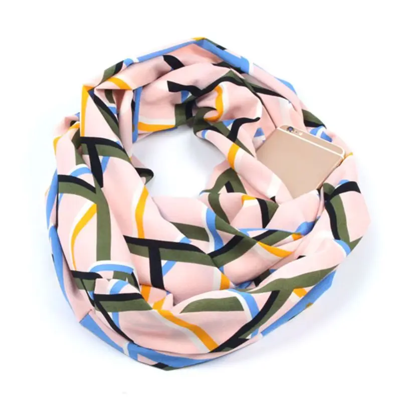 Женский двухслойный потайной карман на молнии бесконечный петлевой шарф бохо стиль Цветочный геометрический полосатый принт контрастный цвет W