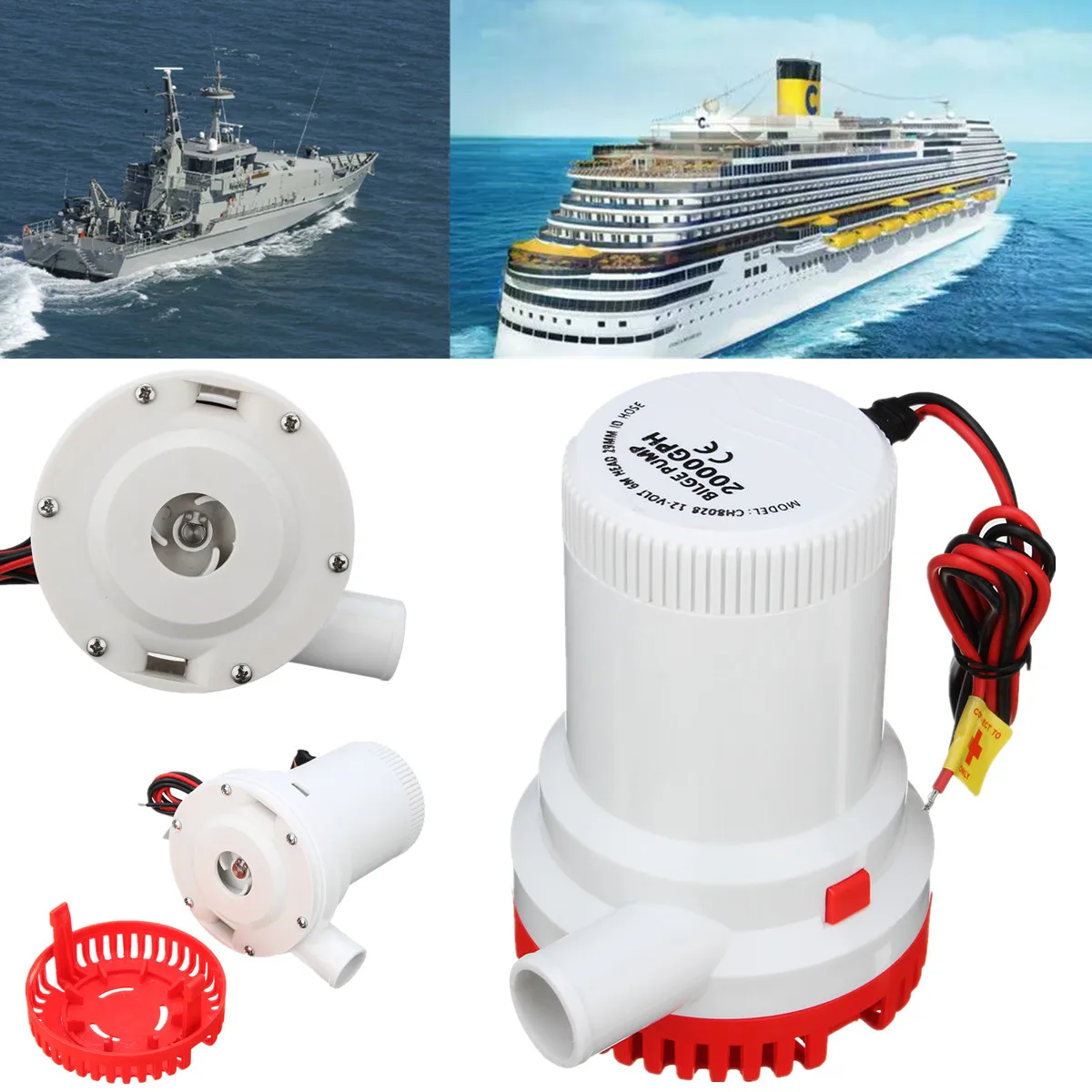

12V 8A 2000GPH Submersible Marine Boat Bilge Water Pump Fishing Caravan Camping Moisture Tight Seals Lgnition Protection