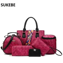 Compuesto Bolso de Cuero de las mujeres Bolsos 6 unids/set Nuevo Diseñador de Bolsos de Marcas Famosas Bolso de La Manera Para Las Mujeres Bolsas de Mensajero