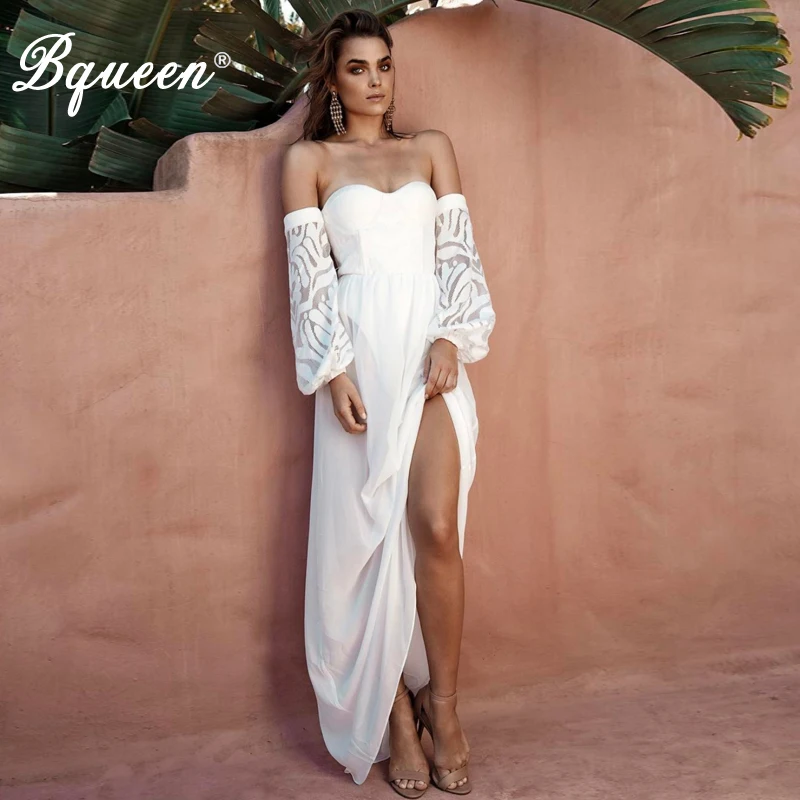 

Bqueen Sexy Off Shoulder Lace Slash Neck Strapless Dress Floor Length Celebrity Party 2019 Autumn Vestidos