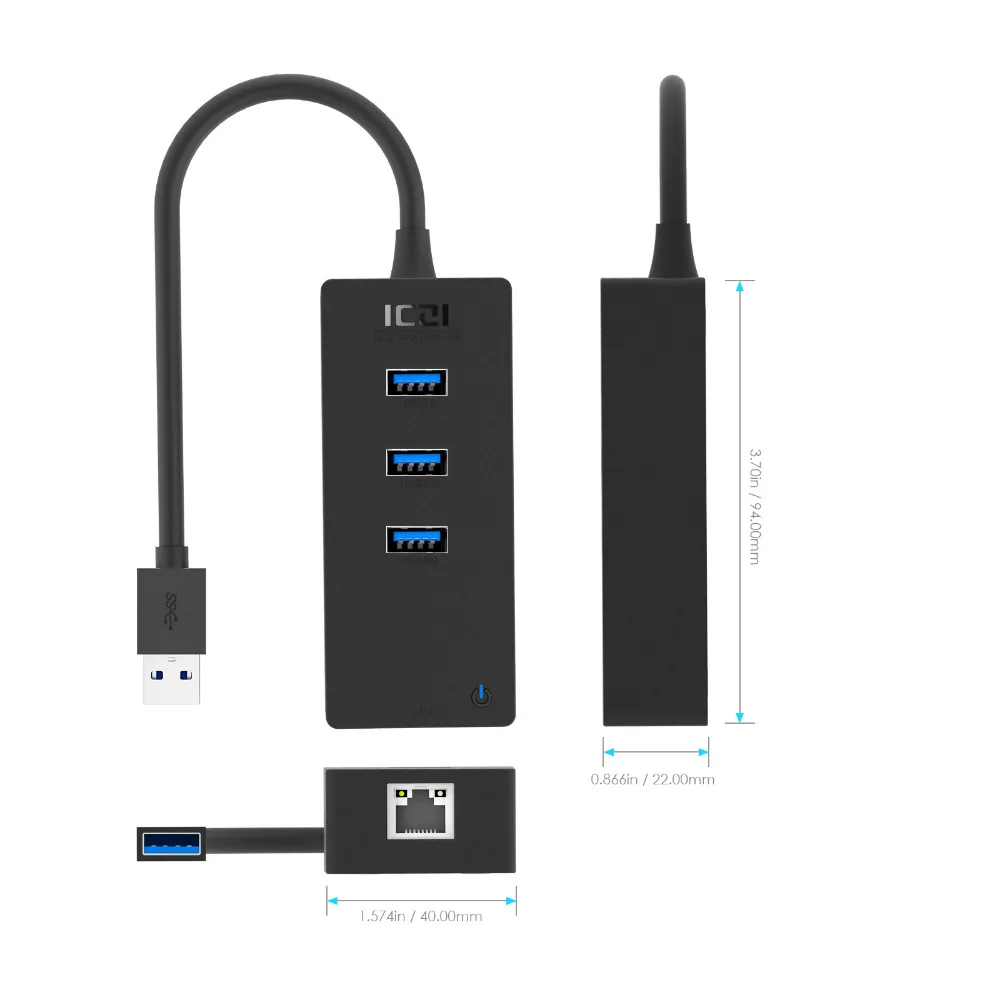 ICZI USB 3.0 2.0 1000 M RJ45 USB Hub جيجابت إيثرنت USB 3.0 الموانئ لنقل البيانات لأجهزة الكمبيوتر المحمول ماك بوك ل شياو mi mi مربع S/3