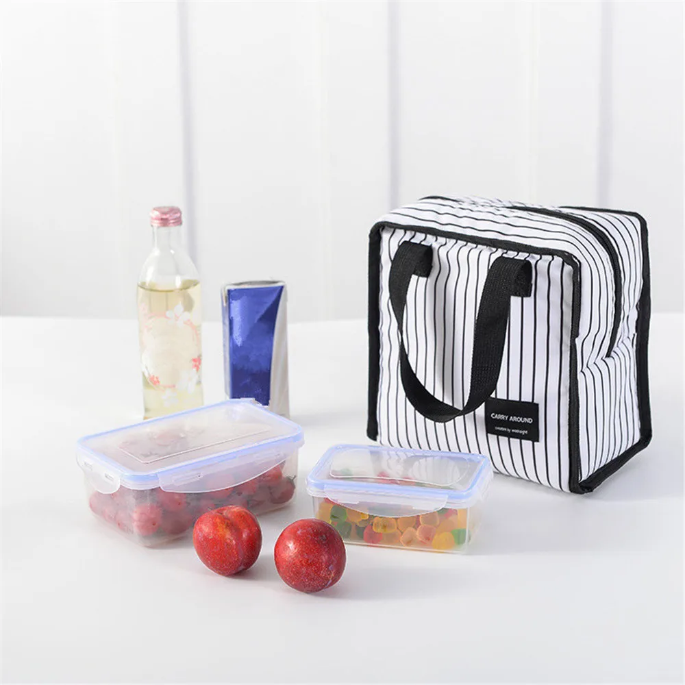 В полоску портативный термальность сумки для обедов для женщин дети мужчин еда сумка-холодильник для пикника переносная сумка-термос