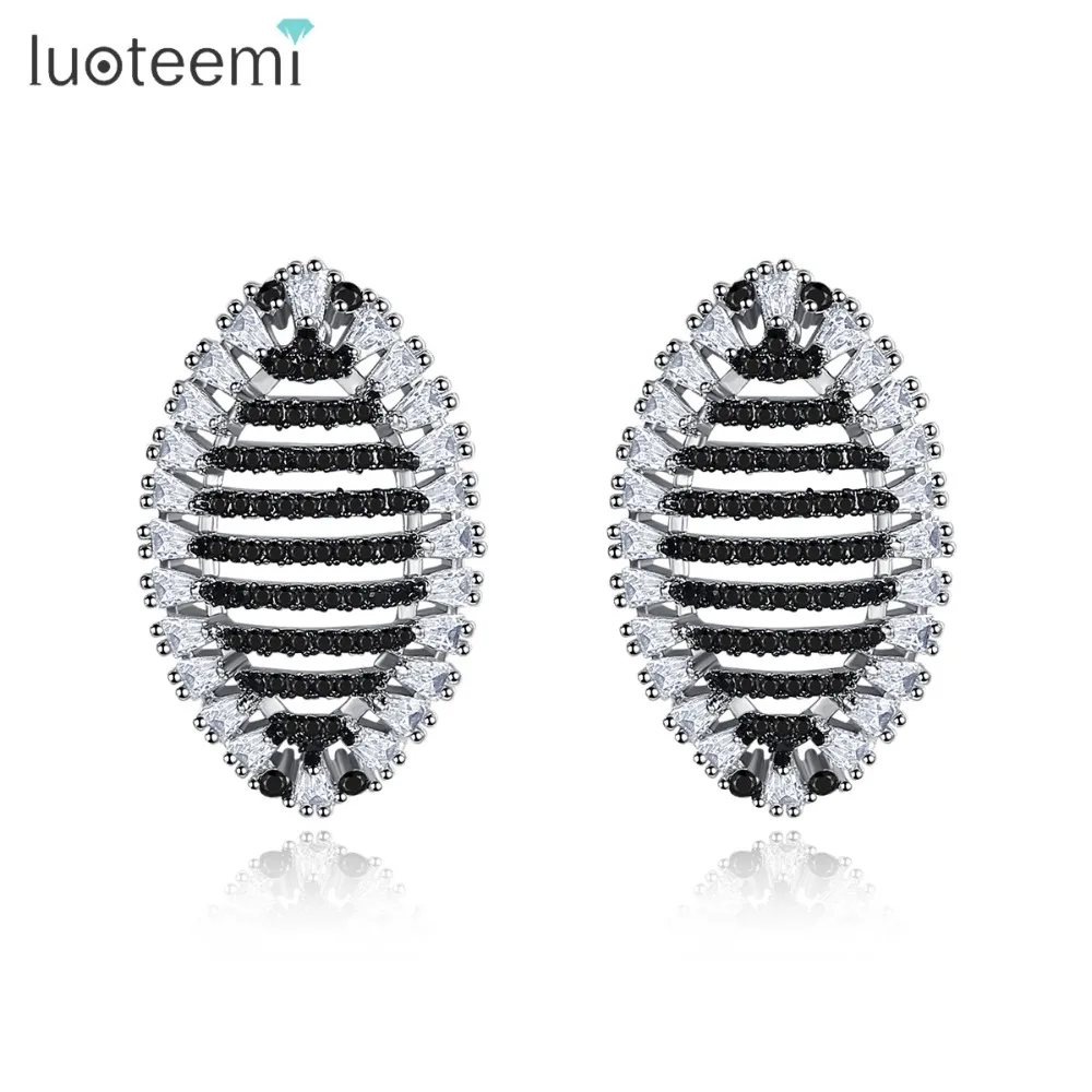 

LUOTEEMI New Fashion Stud Earrings for Women Dating Party Handmade Luxury Shiny CZ Crystal Gold Black Pendientes Christmas Gift