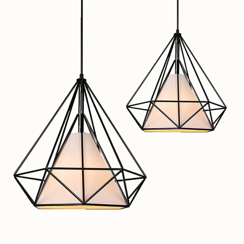 

New Modern Black Bird Cage Lantern Iron Minimalist Retro Light Scandinavia Loft, Pyramid Lamp Metal Cage And LED Bulb Nightlight
