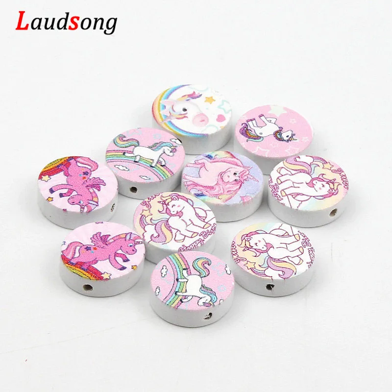 

20Pcs 20mm Mixed Unicorn Natural Wooden Round Beads For Jewelry Making Necklace DIY Bracelet Loose Spacer Woodwork