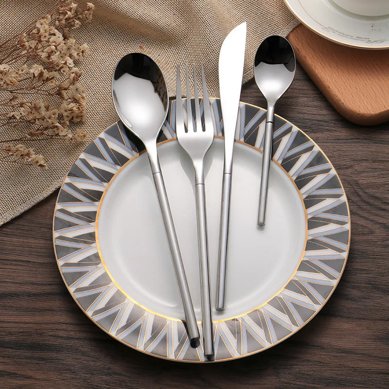 

4pcs/set Cutlery Set Stainless Steel European Silver Dinner Forks Knives Scoop Tableware Kitchen Accessories Dining Dinnerware