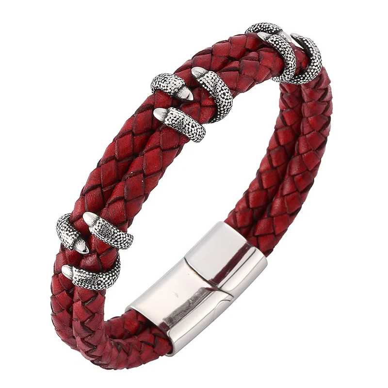

Fashion Men Women Bracelet Red Genuine Leather Bracelet Steel paw Charm Bracelet Magnetic Clasp wristband Bangles BB0249R