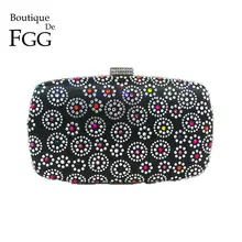 Бутик De FGG Горячие фиксированные горный хрусталь Женский черный цветочный вечерний мешок модные сумки кошельки леди свадебное с кристаллами клатч