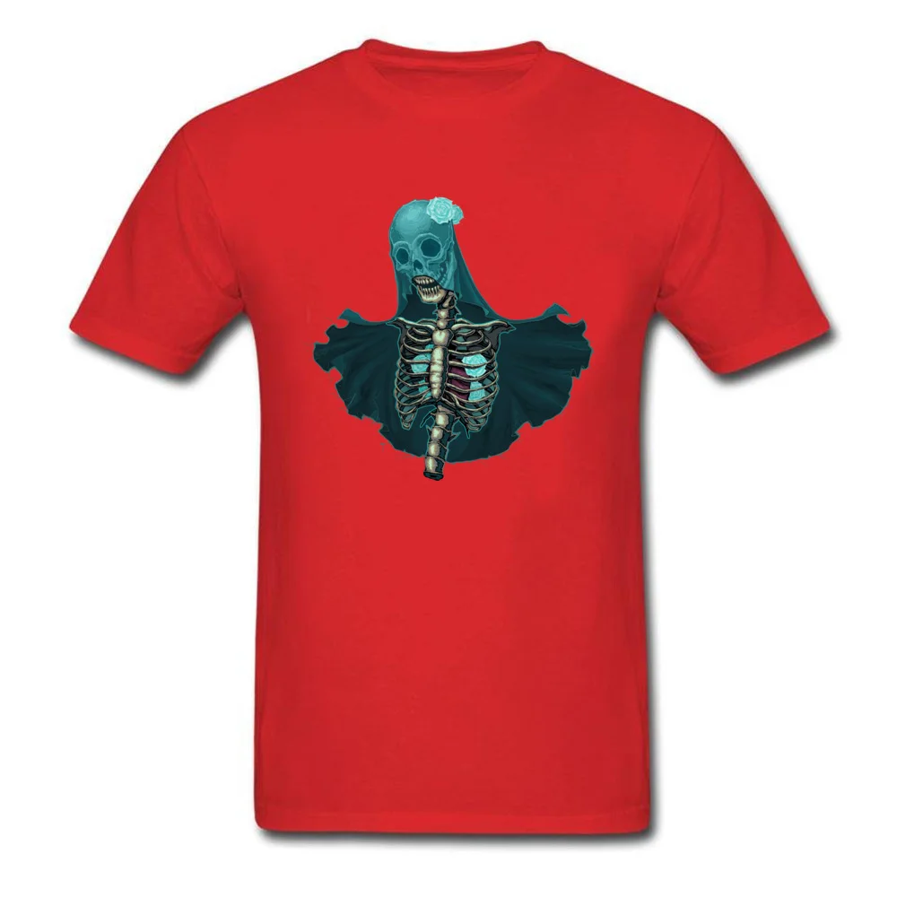 2018 New Fashion Male Tshirts cosie Unique Tops & Tees Pure Cotton Short Sleeve Simple Style Tops T Shirt Round Neck Skeleton with veil and white roses red