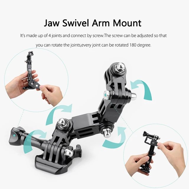 Vamson Accessories for Gopro Hero 7 6 5 Kit Helmet 4 Way Adjustable Pivot Arms Neck Strap Mount for YI for Eken for SJCAM VP126C