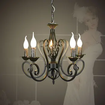 

For Foyer living room bedroom dinning room use modern vintage 5 arms classical Iron matt black with candle light chandelier