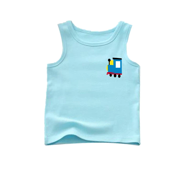 train boy summer dress baby shirt aqua blue cotton toddler sleeveless
