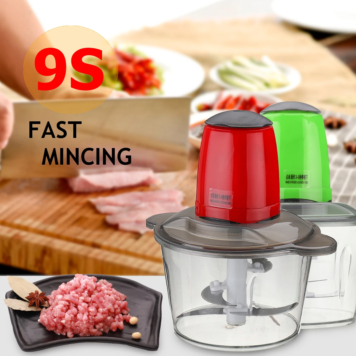 

2L EU Plug 4 Blades 220V 50Hz 300W Electric Food Chopper Meat Grinder Household Processor Machine Mute Bearing Detachable Design