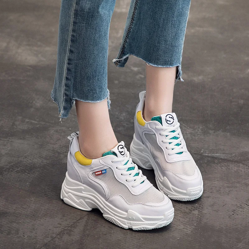 

Fashion Girl Super High Heel 8cm Casual Shoes Women Sneaker Leisure Platform Shoes Genuine Leather Mesh Wedges Casual Shoes 2018