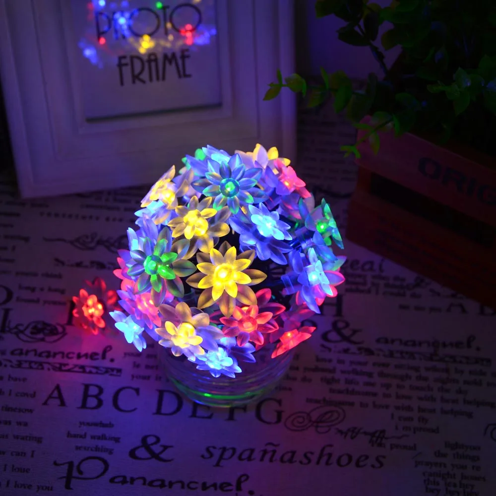 Woodpow 20 Вт, 30 Вт, 50/100 светодиодный Солнечная гирлянда светильник строка цветки лотоса Фея светильник s для Открытый Сад Рождество для отдыха и вечеринок лампа - Испускаемый цвет: RGB