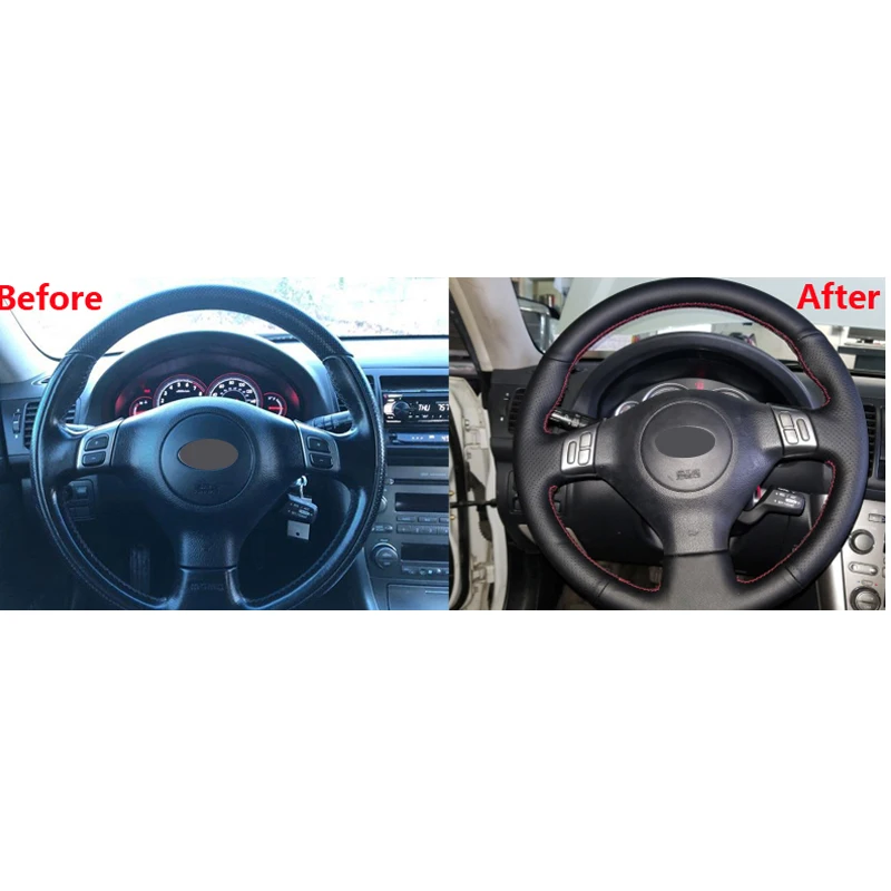 Черный чехол рулевого колеса автомобиля MEWANT из натуральной кожи для Subaru Forester 2004