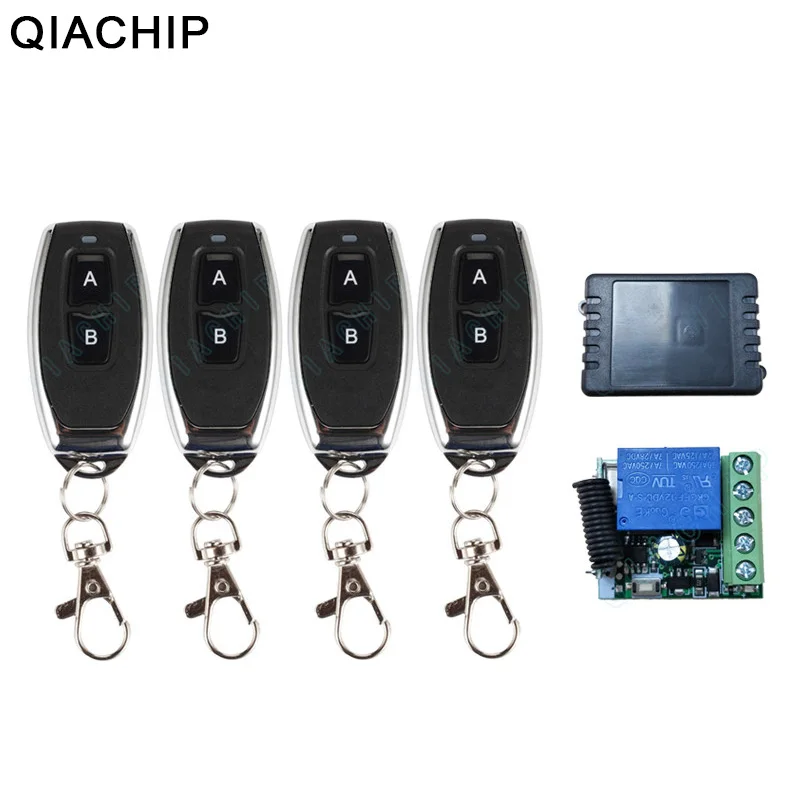

QIACHIP 433Mhz Universal Wireless Remote Switch DC 12V 1 CH Relay Receiver Module + 4PCS RF Transmitter 433 Mhz Remote Controls