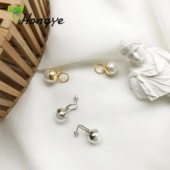 

Hongye 925 Sterling Silver Drop Earrings Silver/Gold Color Fine Jewelry Simple Pearl Ball Girls Brincos Elegant Hanging Earrings