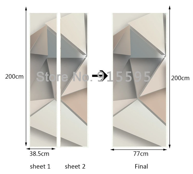 Настенная Наклейка на дверь в гостиную, спальню, геометрическую фигуру, ПВХ, водонепроницаемая, самоклеющаяся, для украшения двери, наклейка на дверь, 3D обои