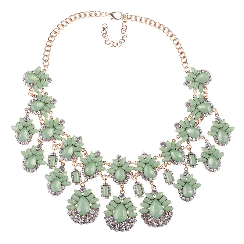 Новинка, женское модное многослойное ожерелье, многоцветные камни, длинные ожерелья с подвесками и кисточками - Окраска металла: green
