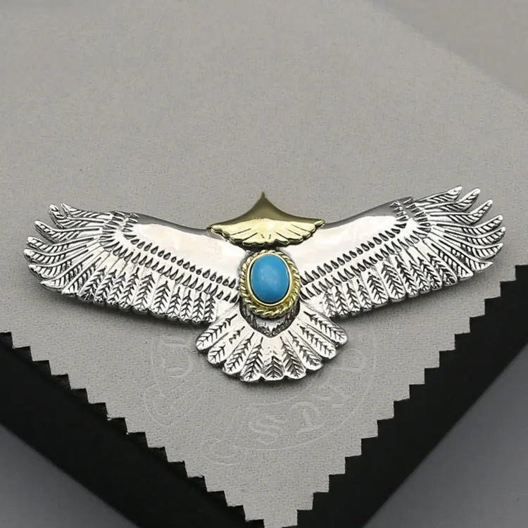

Men's Accessories S925 Sterling Silver Eagle Pendant Handmade Turquoise Feather Necklace
