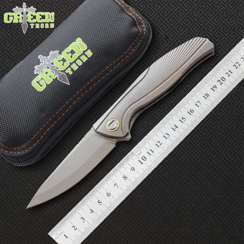 Складной нож Green thorn F7 С флиппером лезвие M390 TC4 титановая ручка карманный для