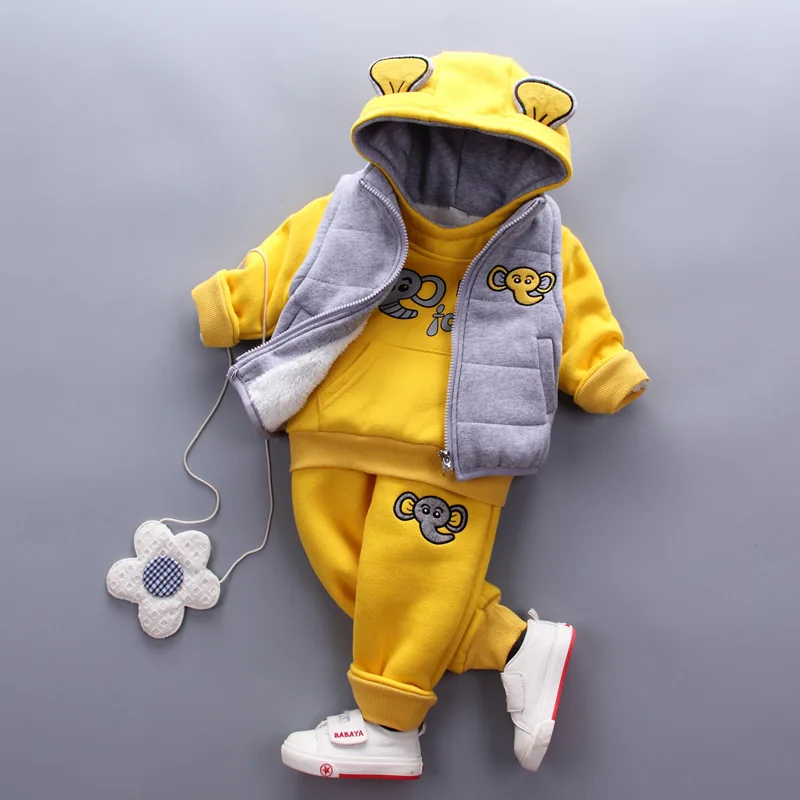 

Fashion Korean baby boys girls clothes sets 3Pcs hoody+jackets+pants Cashmere thickened winter kids clothing sets children suits