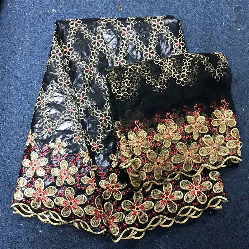 

2018 Hot sale African fabric Bazin Riche fabric black with embroidered for women Bazin riche getzner with tulle lace set -30