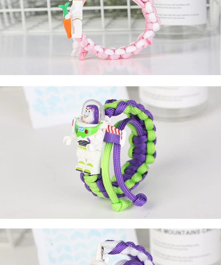 15 шт./лот Buzz Lightyear Paracord браслет для детей супер герой Железный человек Бэтмен солдат кролик Единорог строительные блоки кирпичные игрушки